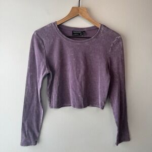 Ninth Hall Fundamentals Fitted Crop Ribbed Long Sleeve Top Purple Size Large